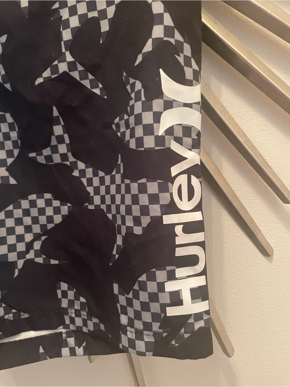 Hurley Boardshorts Swim Trunks Black and Gray Checkerboard Shark Print